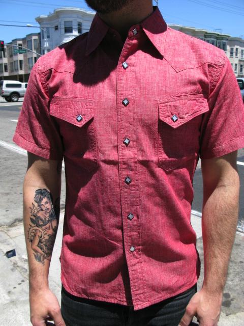 Short sleeve red chambray